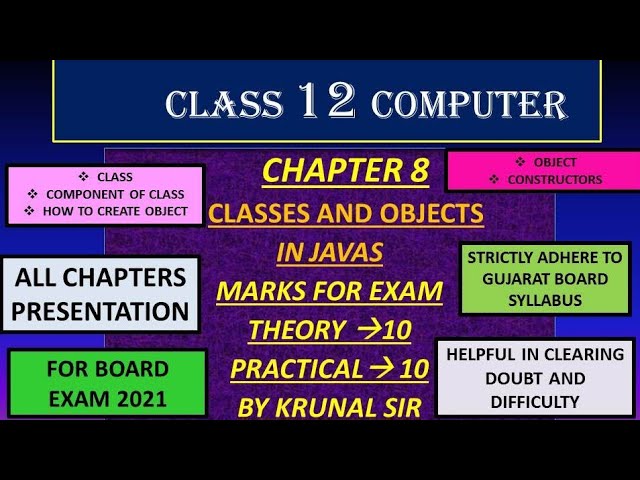 CLASS 12 COMPUTER CHAPTER 8 GUJARAT BOARD ENGLISH MEDIUM || CLASSES AND OBJECTS IN JAVAS CH 8 GSEB