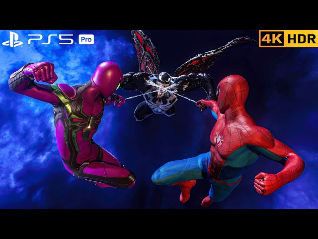 (PS5 PRO) Classic Spider-Man Joins Miles Morales Against Venom | 4K HDR