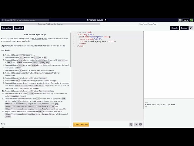 Code with me Freecodecamp Travel Agency Lab EPS 1.
