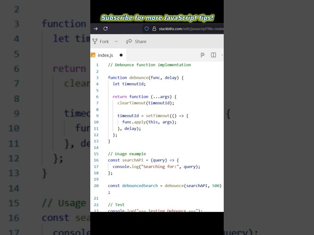 Debounce Function Implementation JavaScript Interview Questions#javascript#script#interviewquestions