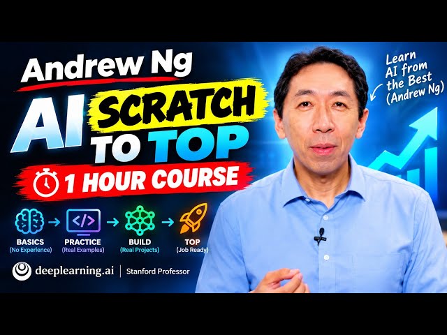 Andrew Ng, learn AI scratch to top. 1 hour course. Free:
