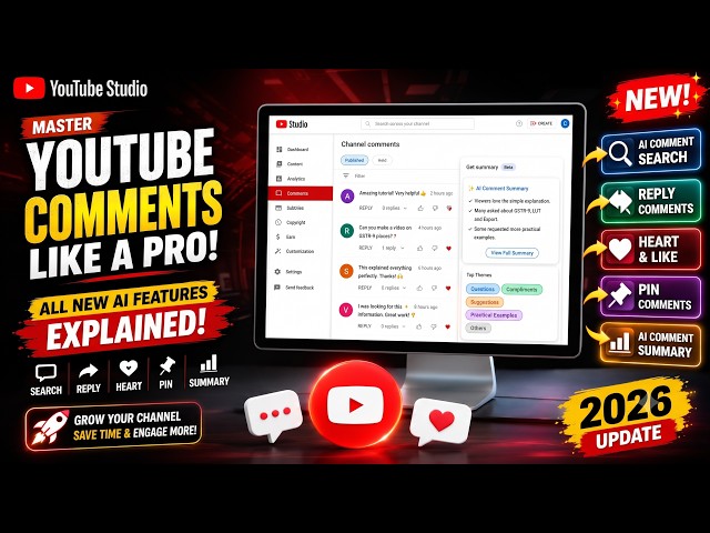 YouTube Studio Comment Features Explained (2026) | AI Comment Search, Reply & Summary Guide !!