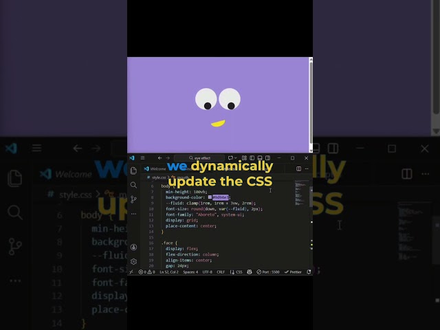 How to create Eye Moving Effect by using HTML,CSS and JAVASCRIPT in VS code.