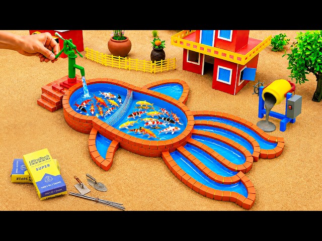 DIY Mini Tractor Builds a Modern Fish Tank Using Bricks With Swimming Pool | Fun Science Project
