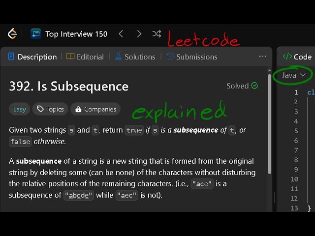 LeetCode: is Subsequence | JAVA | Strings, two pointers, dynamic programming, string::charAt()