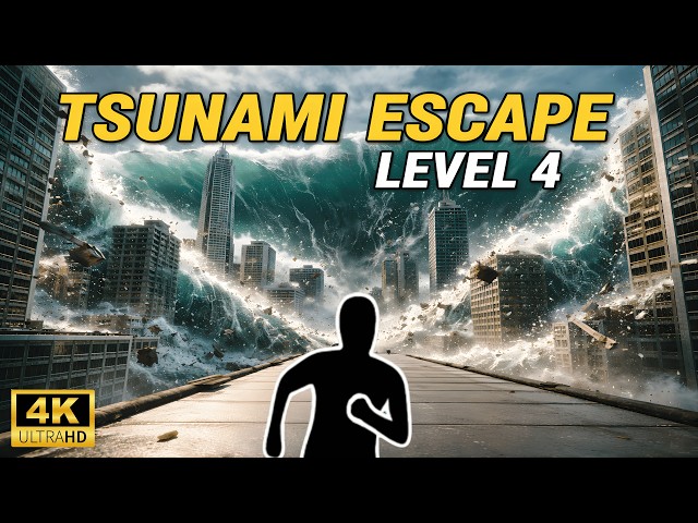 TSUNAMI ESCAPE RUN!  | 4K Immersive Interactive Warm Up | Run Cardio Workout Level 4 |