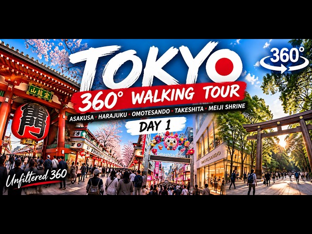 Tokyo 360° Walking Tour 🇯🇵 | 👆 DRAG TO LOOK AROUND! | Asakusa, Harajuku & More