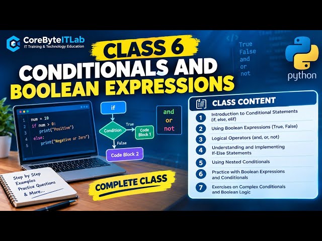 2.6.0 IT advanced Python Class 6: Conditionals & Boolean Expressions | Study material| CoreByteITLab