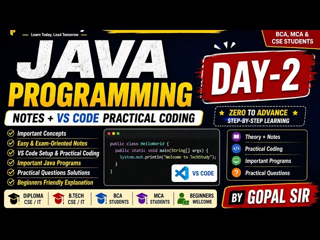 Java Programming Day-2  | Theory + Practical Questions | VS Code| Diploma B.Tech BCA  MCA