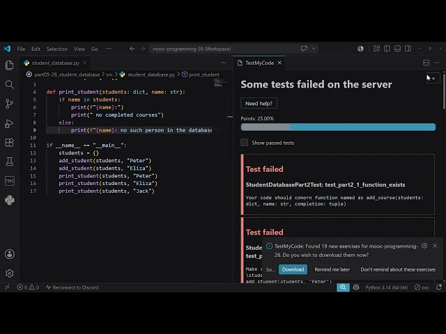 Python Programming MOOC 2026 - Part 5.4.2 Student Database