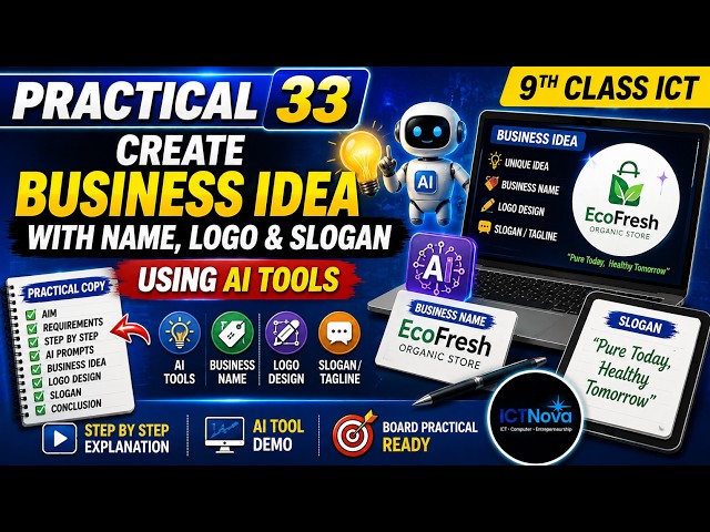 Practical No. 33 | 9th Class ICT | Create Business Idea, Logo & Slogan Using AI Tools | AI Practical