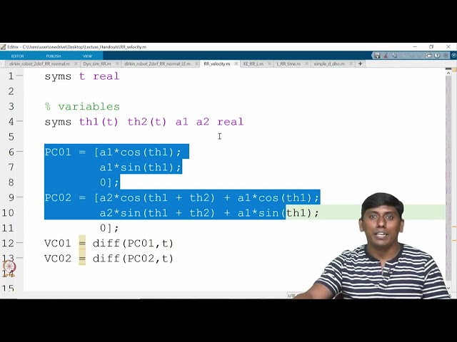 Lec27: Dynamic model derivation using Lagrange-Euler method in Matlab#CH27SP #swayamprabha