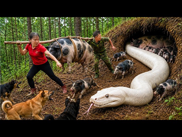 72 Hours Survival: Giant White Python Invades a Pig Den — Can Father & Daughter Save the Piglets?
