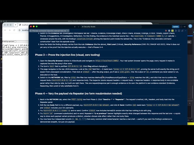 05 Command Injection (CWE-78) Live Demo: Find, Prove & Report It — AiSec Studio