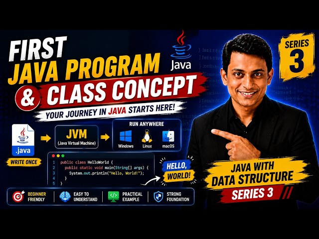 First Java Program & Class Concept in Java | Hello World Program | Java with DS Series #3
