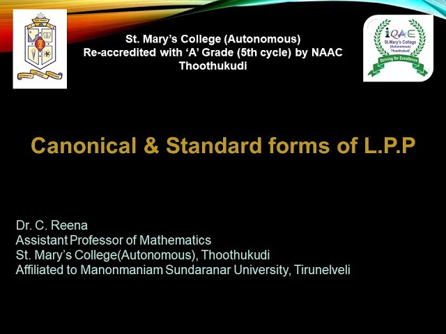 Canonical & Standard forms of L.P.P