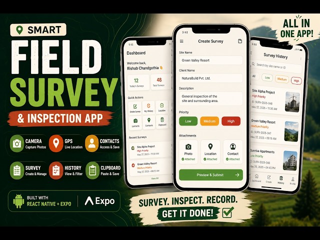 Smart Field Survey & Inspection App 📱 | React Native + Expo | Camera, GPS, Contacts & Clipboard