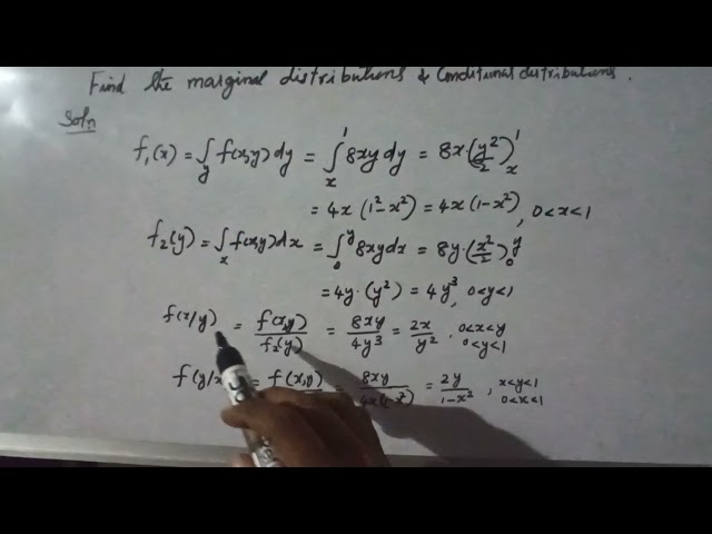 Finding marginal probability density functions and conditional probability density functions.
