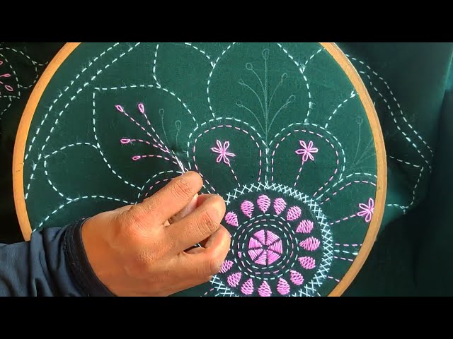 Hand embroidery full nakshi kantha design stitch tutorial,নকশীকাঁথা নকশা