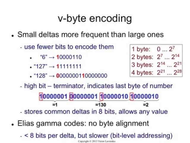 Indexing 7: v-byte encoding (compression)