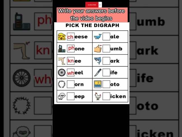 ⚡Write your answers before the video begins|| Pick the Digraphs|| Improve your English Vocabulary⚡