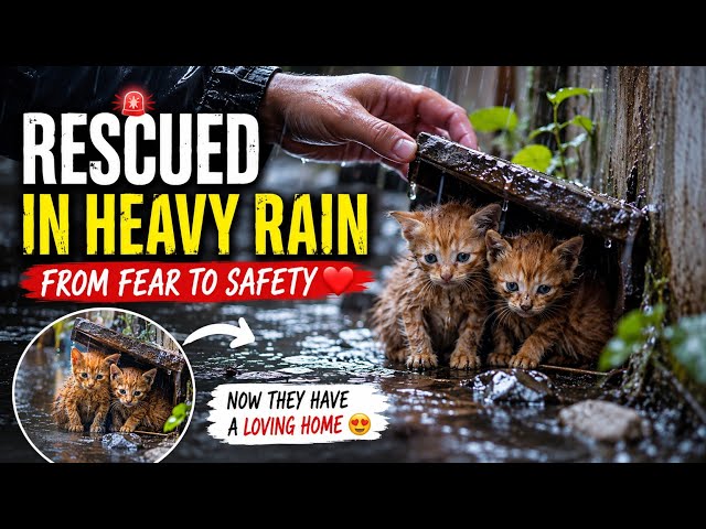 Two tiny kittens rescued from heavy rain, given a warm bed, and adopted by a loving mumma cat! ❤️🐾