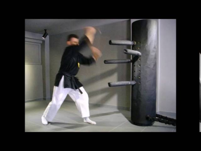 tonfa training with mechanical dummy