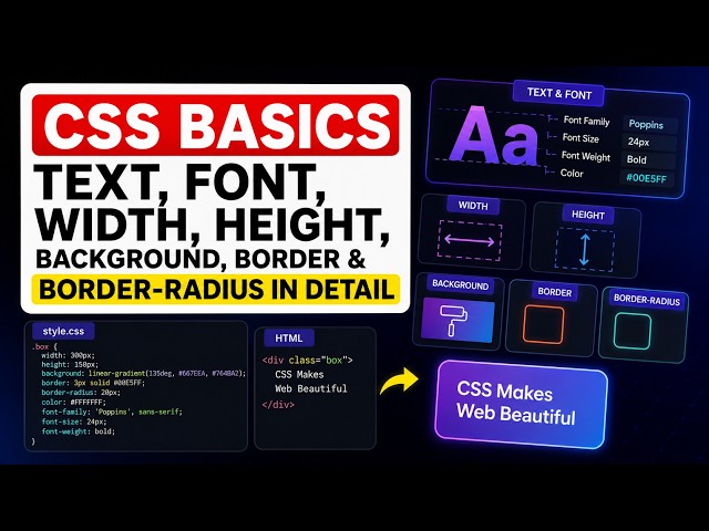 CSS Basics: Learn Text, Font, Width, Height, Background, Border & border-radius in Detail