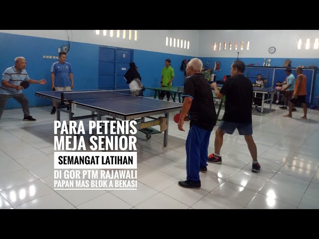 Enthusiastic Senior Table Tennis Players Training at Rajawali Papan Mas Block A Stadium in Bekasi