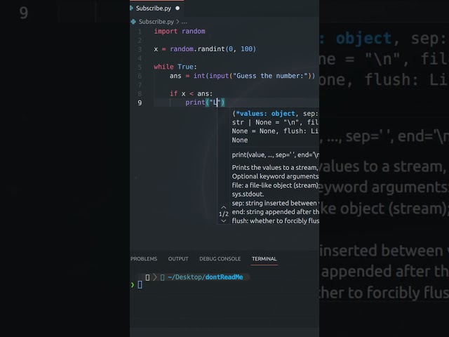 Number Guessing game | Python #shorts  #python #coding #programming #asmr #subscribe  #asmrsounds