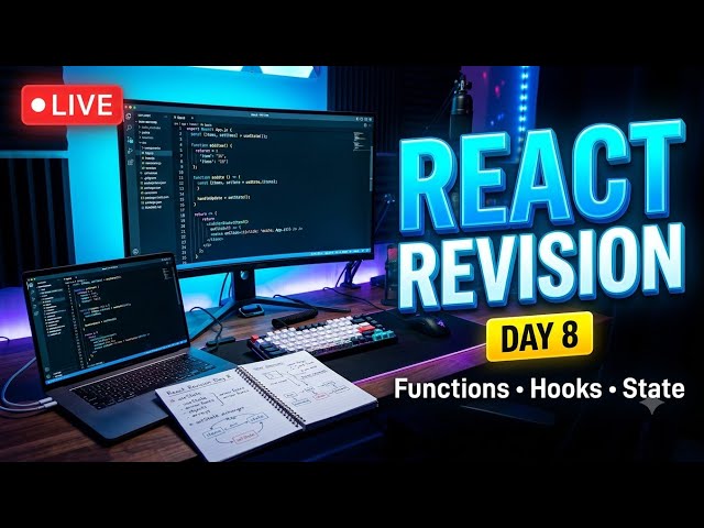 🔴 LIVE | React Notes + Hooks Practice 🚀 | Functions, State Management & Arrays | Day 8