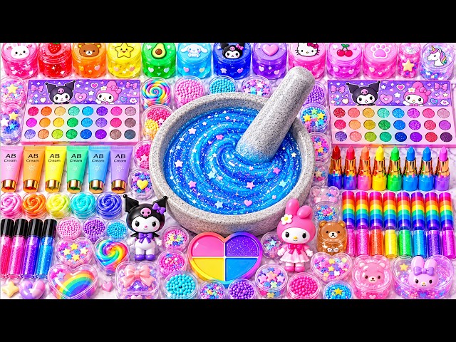 Satisfying Slime ASMR 🌈 DIY How To Make Rainbow Blue Slime Mix Random Makeup Glitters Eyeshadow 26