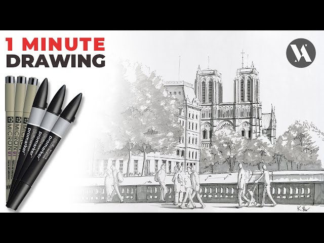 Notre Dame Cathedral Paris Freehand Architecture Drawing Speedpainting Timelapse Video ★ 4K ★