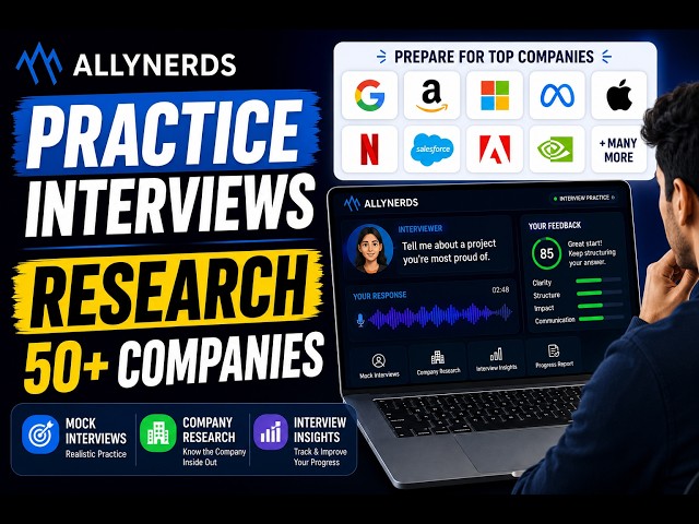 Ace Your Interview: Practice & Research 50+ Companies with AllyNerds  #allynerds #interviewprep