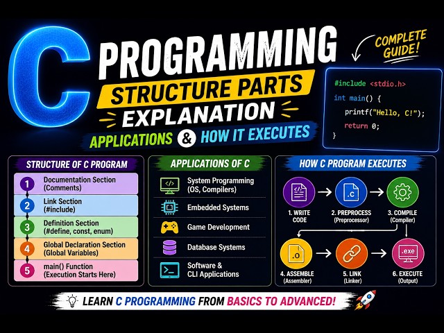 C PROGRAMMING STRUCTURE ,HOW C CODE EXECUTES AND APPLICATIONS