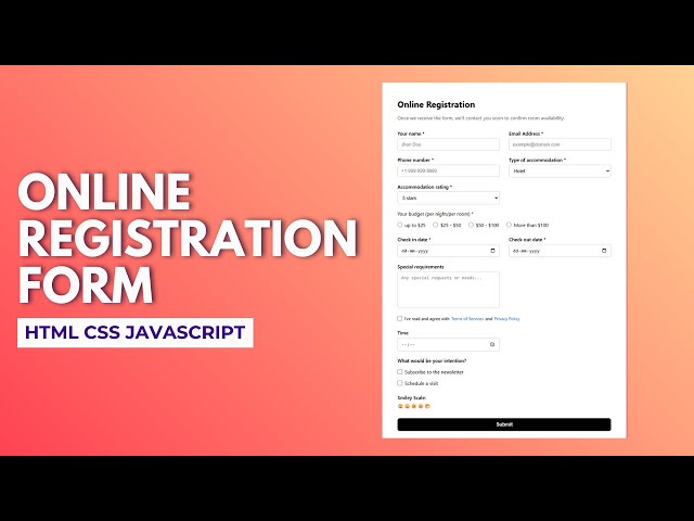 Online Registration Form Using HTML CSS JavaScript | Responsive Form with Validation