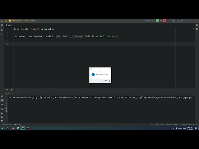 Tkinter MessageBox ShowInfo