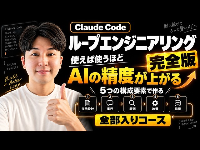 【Claude Code ループエンジニアリング 完全版】使えば使うほどAIの精度が上がる仕組みを5つの構成要素で作る全部入りコース｜考え方・開発・コンテンツ運用