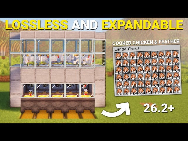 THE EASIEST Automatic Cooked Chicken Farm in Minecraft 26.2 Tutorial! (LOSSLESS & EXPANDABLE)