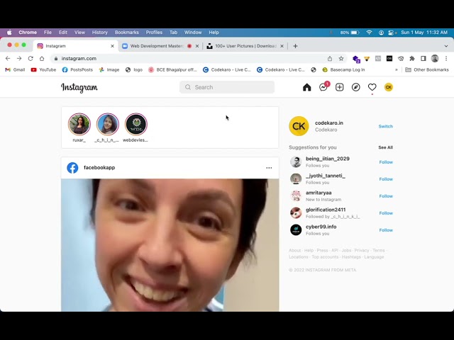 Instagram clone for home practicing purpose: Css, JavaScript, html,.......