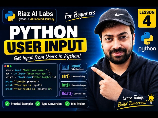 Python User Input for Beginners | input(), int(), float() & str() | Lesson 4