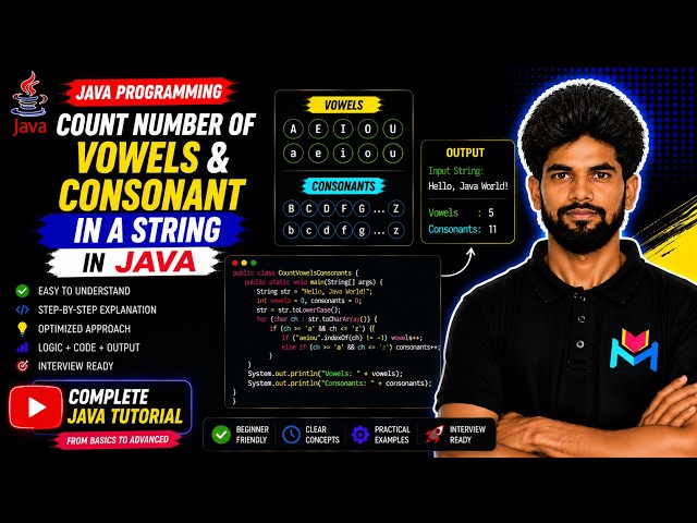 Count Number Of Vowels & Consonants in Java | Master Java String | Complete String Tutorial