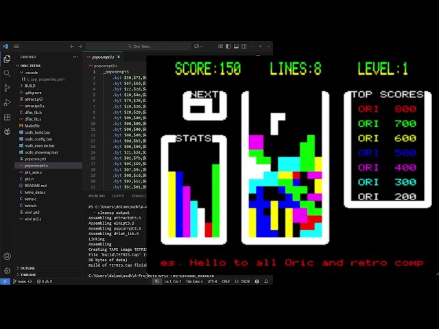 Oric Tetris - 8 bit retro programming in C