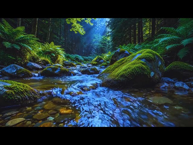 Relaxing Nature Sounds, Flowing River and Morning Birds in a Quiet Forest Ambience for Stress Relief