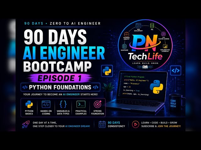 Learn Python for AI in Telugu | Python Basics | 90 Days AI Engineer Bootcamp | Episode 1