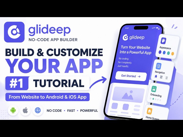 Glideep No-Code App Builder Tutorial #1 | Home Screen, Navigation, Onboarding & Appearance