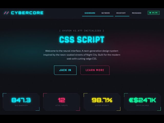 CYBERCORE CSS: Lightweight Cyberpunk Framework for Dark UI