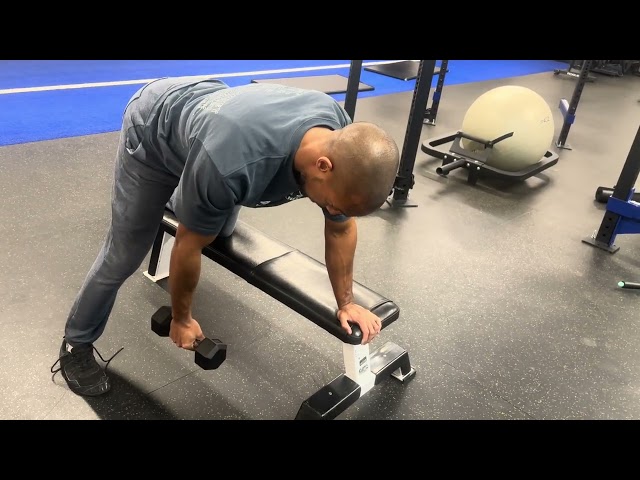 Bench position bent over DB one armed row