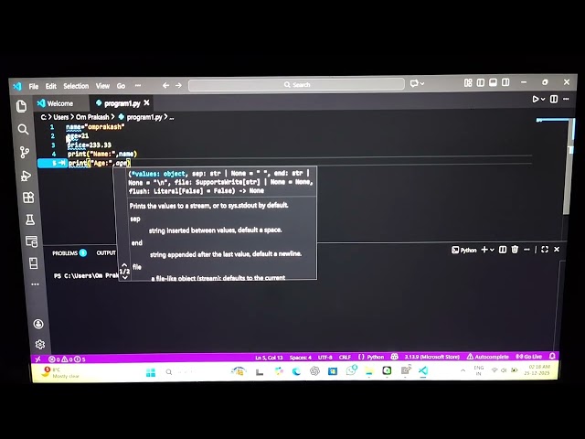Day1 , Program 1 in python  , python course, print(name),start program #python #ai #coding #code 💻💯🤝