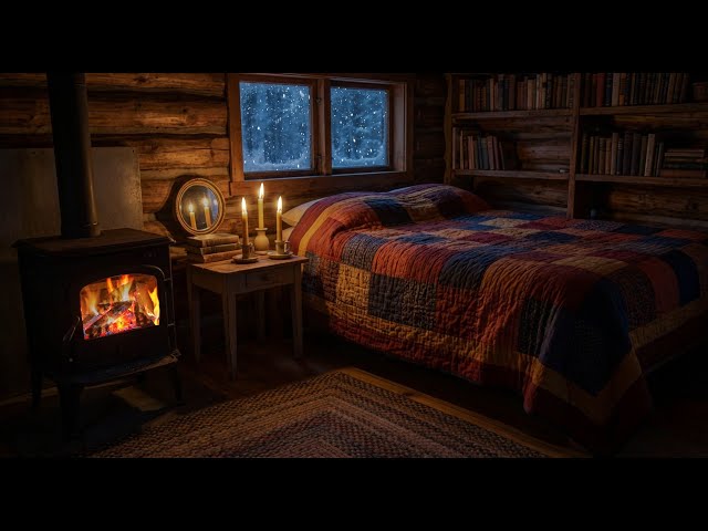 Cozy Winter Cabin LIVE ❄️🔥 Fireplace, Snowfall & Candlelight for Deep Sleep & Relaxation